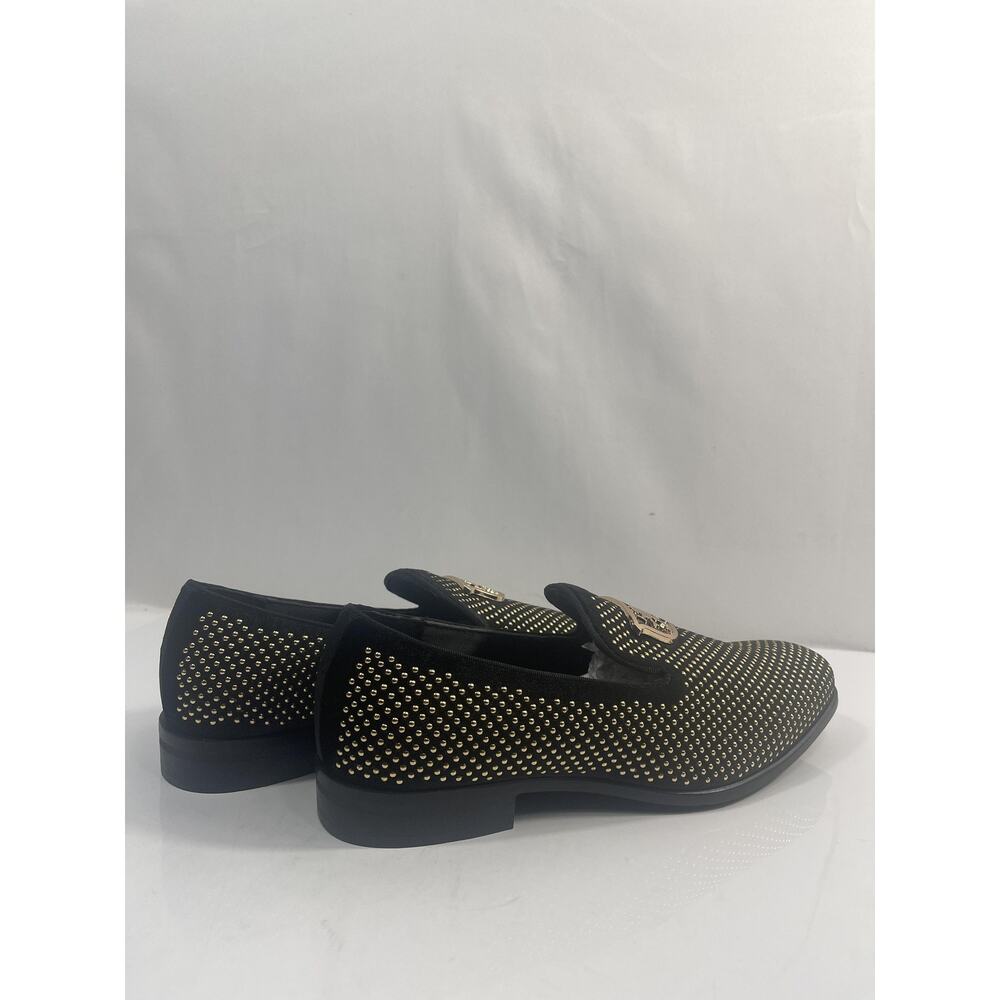 Stacy Adams Swagger Shoes Mens Size 7.5 Black Gold Dress Loafers Slip On New Box - Picture 9 of 13